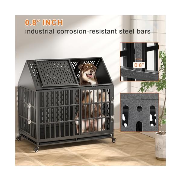 Heavy-Duty-Dog-Crate-with-Self-Locking-Latch-for-High-Anxiety-Dogs-46-Inch-Indestructible-Large-Kennel-Indoor-Removable-Trays-and-Lockable-Wheels-Chew-Proof-Cage-with-Pointed-Roof Heavy-Duty-Dog-Crate-with-Self-Locking-Latch-for-High-Anxiety-Dogs-46-Inch-Indestructible-Large-Kennel-Indoor-Removable-Trays-and-Lockable-Wheels-Chew-Proof-Cage-with-Pointed-Roof