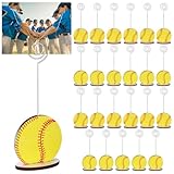 LIUBUJINGYING 24 Pcs Sports Ball Base Memo Clips Softball Shaped Metal Wire Table Number Holders Softball Card Holder Round Place Card Stands for Picture Note Card Menu Wedding Party Office