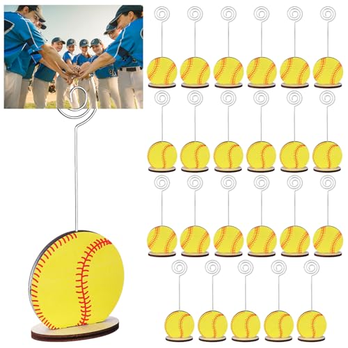 LIUBUJINGYING 24 Pcs Sports Ball Base Memo Clips Softball Shaped Metal Wire Table Number Holders Softball Card Holder Round Place Card Stands for Picture Note Card Menu Wedding Party Office