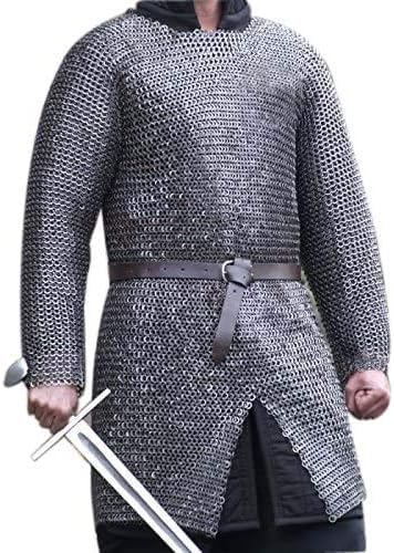 BARGAIN MEGHASHOP Chain Mail Shirt Armor 9 mm Flat Riveted with Washer Medieval Armour SCA | Chainmail Armor for LARP Reenactment Cosplay (Oiled, X-Large)