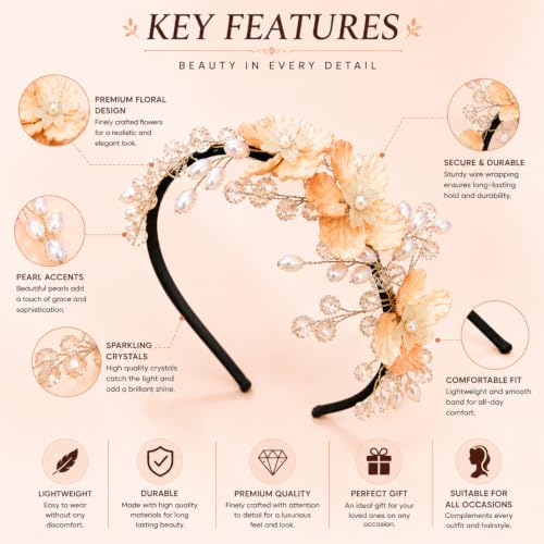 Image of Samyak Pearl & Crystal Hair Band Accessories For Women & Girls, Stylish Tiara Headband For Wedding Party Juda Bun Fashion For Bridal Hair Decoration Accessory