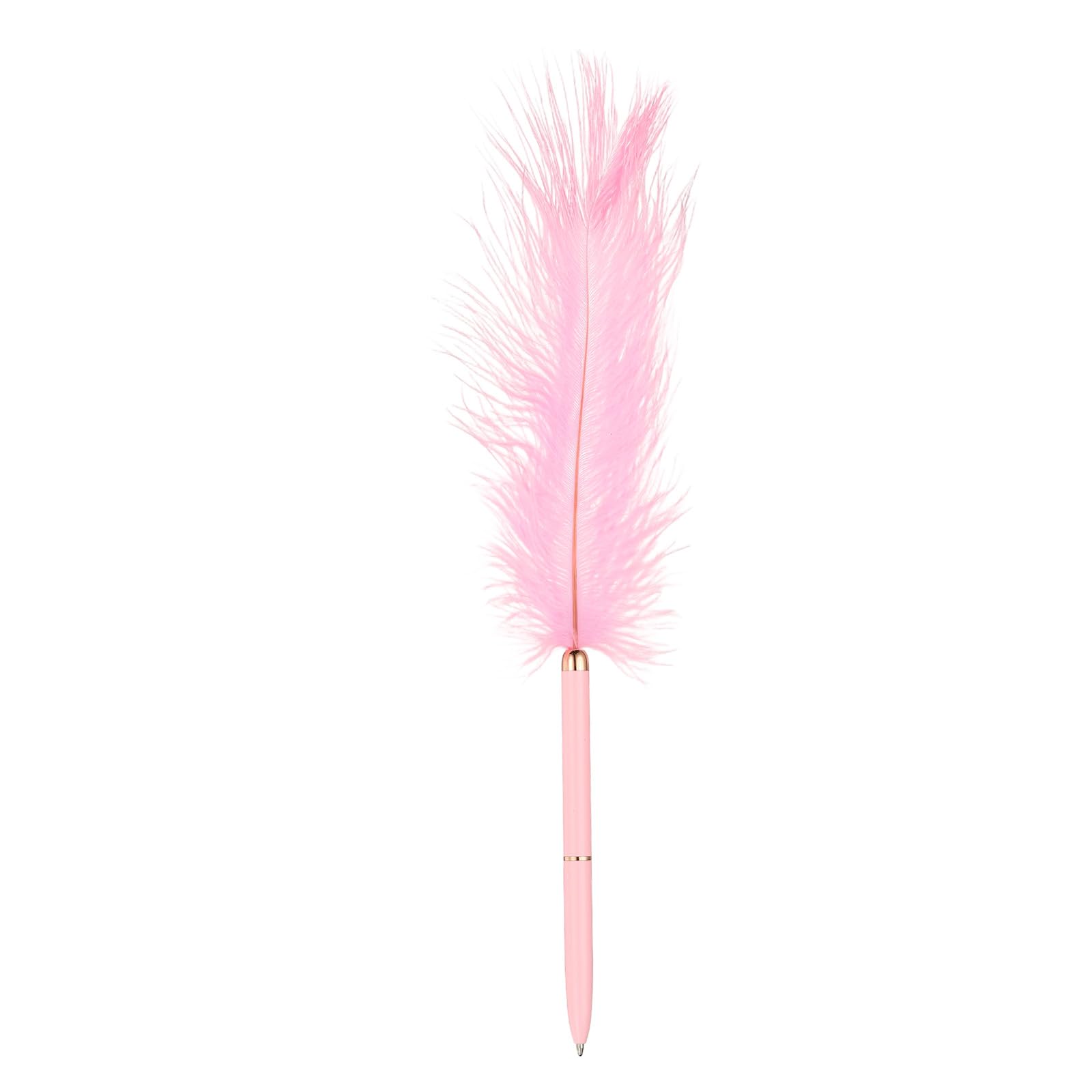 PATIKIL 1.0mm Feather Ballpoint Pens Bulk, Black Ink Vintage Plated Rod Quill Writing Pens for Office Wedding Guest Signature Style 1, Pink