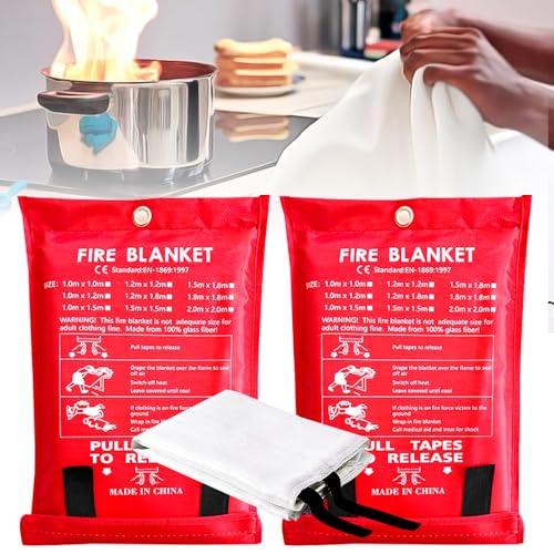 HIULLEN 2 Piezas Manta IgníFuga (1m x 1m), Manta de Fuego De Fibra De Vidrio, Manta de Emergencia Contra Incendios, Mantas Ignífugas para Emergencias en Cocinas y Hogares Camping, Barbacoa, Caravana