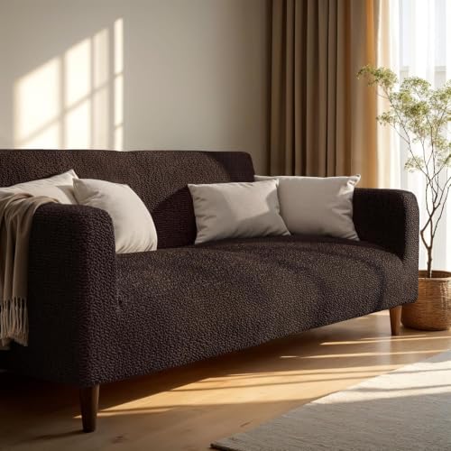 Image of Bellissima Sofa Covers - Premium Luxury Microfibra Plain Stretchable Sofa Cover Fully Covered Slipcover, Imported from Italy (Dark Chocolate, 2 Seater-US)