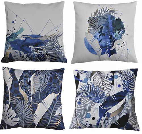 LIFREST Housse de Coussin 45x45 Collection Plume (Blanc Bleu Gris Vert d'eau Or mat Noir Lot de 4) Taie de coussin pour Canapé Chambre Coussin 45 45 Housses d'Oreilles Décoratif Cover