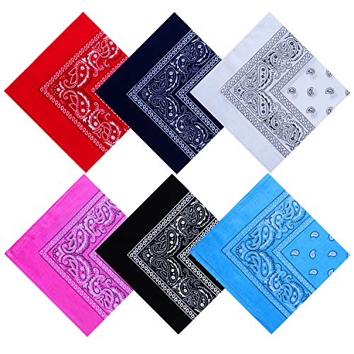 URATOT 6 Pack Cotton Bandana Multifunction Paisley Headbands Cowboy Bandana Handkerchiefs, Assorted 6 Colors, 55 by 55 cm