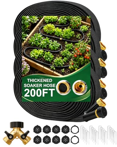 Bluepro Flat Soaker Hose, 200 ft, 4 x 50 ft Hoses with Brass Splitter