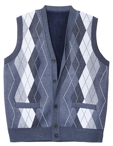 LemonGirl Mens Plaid V-Neck Cardigan Sweater Vest Sleeveless Button Casual Knitwear2
