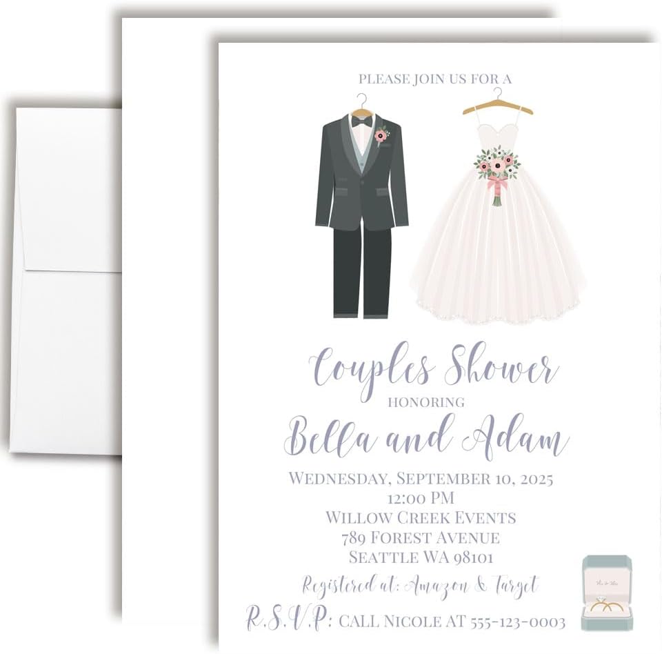 Bride and Groom Couples Shower Invitations – 30 Personalized 5x7 Modern Wedding Shower Cards with Thirty Envelopes – Custom Couples Bridal Shower Invites by AmandaCreation