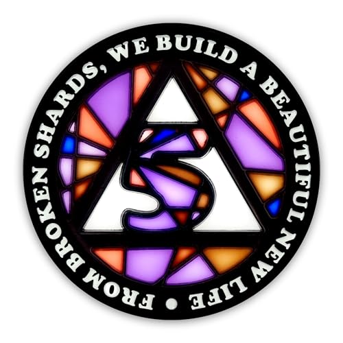 Image of Stained Glass 5 Year AA Chip Sobriety Coin Medallion, Fragments to Freedom Alcoholics Anonymous Addiction Recovery Anniversary Token, Inspirational Sober Gifts for Men and Women by the Token Shop