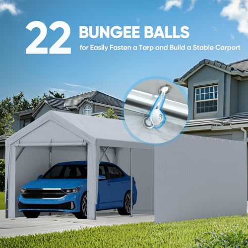 Image of ADVANCE OUTDOOR Carport Replacement Sidewall 10 /12x20 ft, Heavy Duty Waterproof & UV Protected, Easy Installation with Ball Bungees, Gray, One Sidewall Only