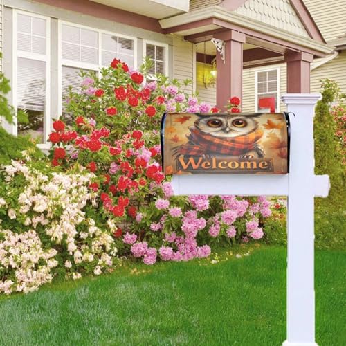 Image of Dujiea Autumn Owl Welcome Mailbox Wrap, Waterproof Magnetic Post Box Cover, Standard Size 25.5 inchX 21 inch Garden Yard Outside Farmhouse Home Decor
