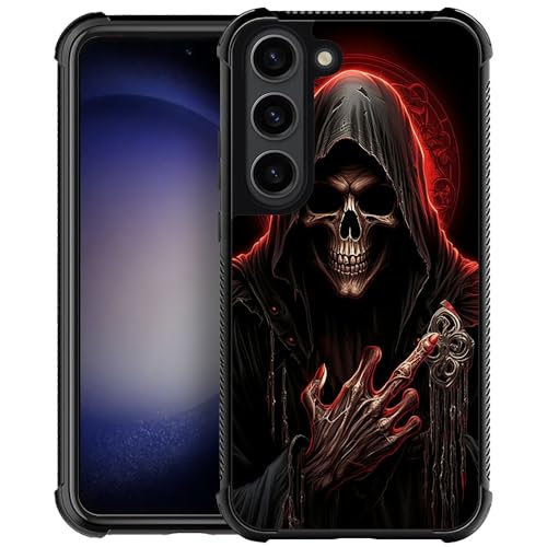 yicomon Compatible with Samsung Galaxy S23 Case，Cool Red Skull Pattern Print Phone Case Durable Fashion Funny Liquid Silicone Case Soft Anti-Scratch Shockproof Protective Cover