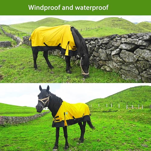 Image of Adjustable Waterproof Horse Sheet | Horse Blankets for Real Horses|Perfect Rainy Day Protection(70 inch, Yellow)