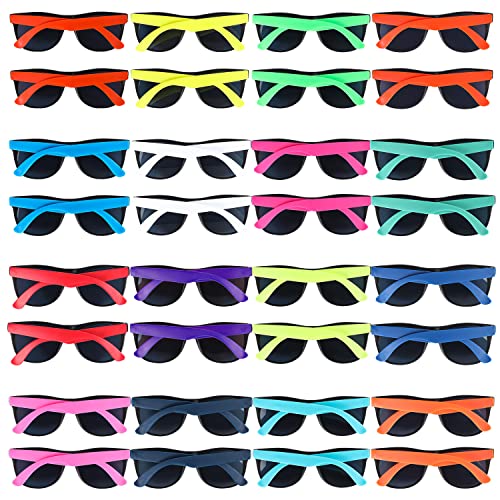 32 Pack 16 Colors Neon Sunglasses Party Favors,80's Style Colorful Novelty Sunglasses Party Sets,Perfect for Birthday,Beach Pool,Summer Party,Goody Bag Fillers,for Boys Girls Teens adults