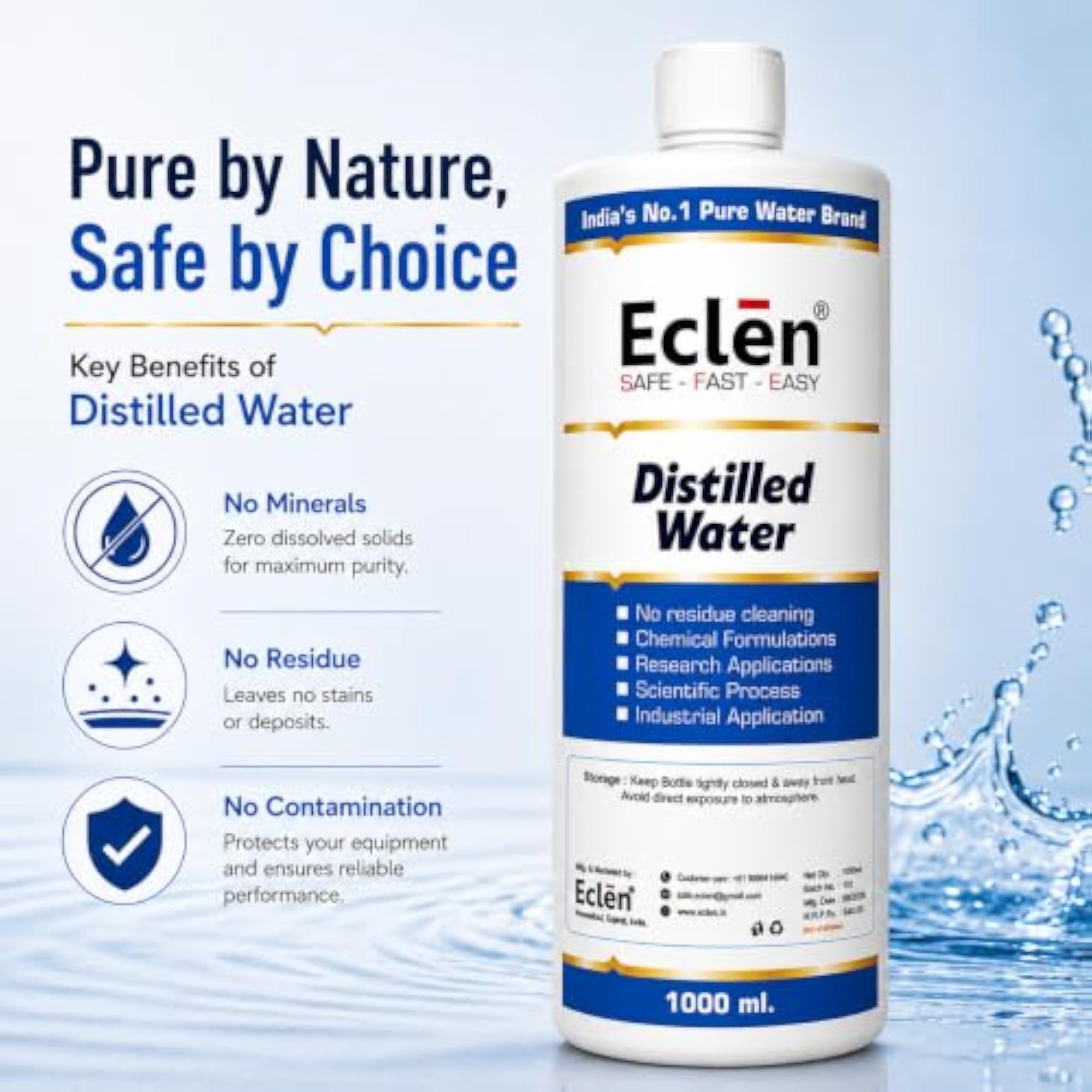 Ultra Pure Distilled Water 1 Litre, 0 TDS