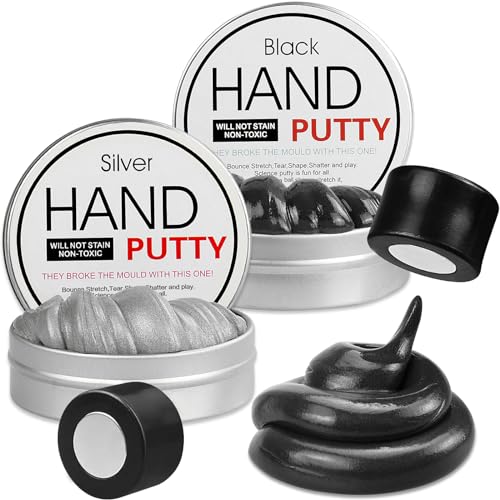 Arfun 2 Pack Magnetic Slime Putty with Magnet, Soft Magic Slime Hand Putty Fidget Game Stress Relief Thinking Educational Toy with Upgraded Bigger Magnet for Boys Girls Adults(Black, Silver)