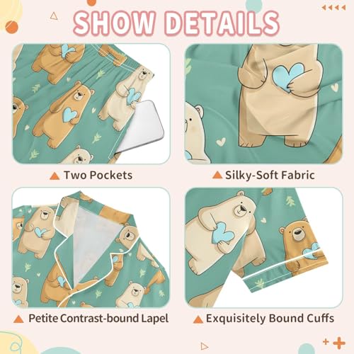 Summer 2 Piece Pajamas Satin Silk Sleepwear Animals Print Pjs Tops Shorts Set 5-14 Years3