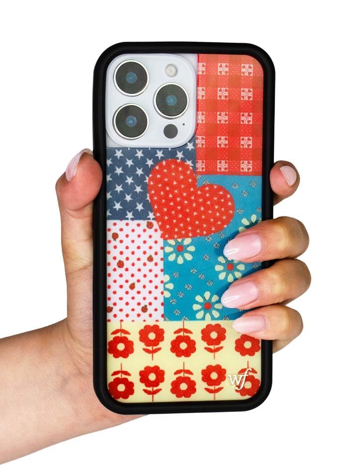 Image of Wildflower Cases - Compatible with iPhone 16 Pro Max | Protective Black Bumper, 6.5ft Drop Test Certified, Women Owned Small Business | Red Heart Blue Floral Stars Aesthetic Trendy | Flower Patch