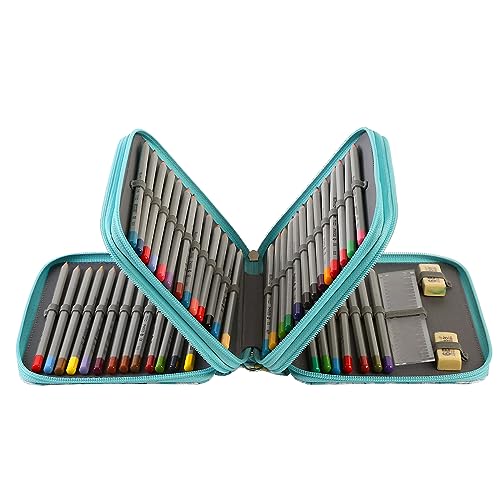 Image of Portable Colored 72 Slots Pencil case Organizer with Printing Pattern for Watercolor Pens, Pencil Case Organizer for Artist