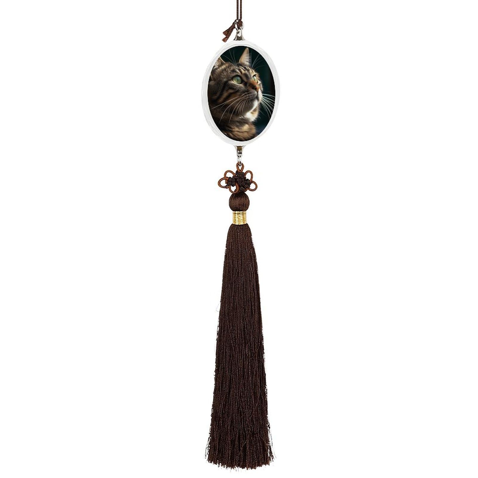Crystal Auto Pendant Charms Ellipse Crystal Car Rear View Mirror Charms Tabby Cat Pictures Auto Hanging Interior Ornament Pendant Car Interior Accessories for Women Men CarCharms Decor