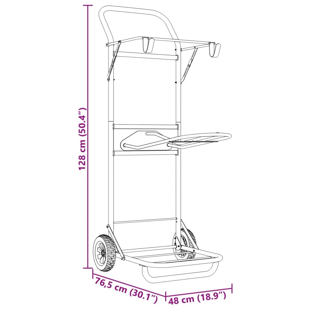 vidaXL Carrito de Silla de Montar Plegable Acero Negro, Carro de Silla de Montar, Carrito de Montura, Estante portátil sobre Ruedas, Carro de arreos