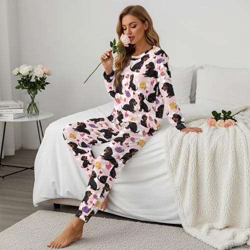 Image of Women's 2 Piece Printed Pajama Set Long Sleeve Sleepwear Set with Long Pants Casual Lounge Sets with Pocket
