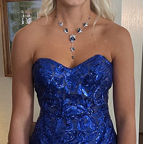 Faship Gorgeous Dark Blue Crystal Floral Necklace Earrings Set - Navy Blue #TOP5