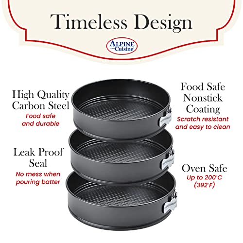 Alpine Cuisine Spring Form Cake Mold 3Pc Set (9.5In,10In,11In) - Carbon Steel Removable Bottom Bakeware Set - Durable, Heavy Duty - Multipurpose Use Baking Pans - Dishwasher Safe #TOP4