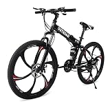 PanAme 26 Inch Mountain Bike, Folding Bicycle with 21 Speed Shimano Shifter, Dual Disc Brake, Full S