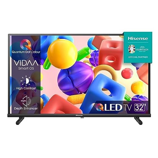 Hisense 32" QLED FULL HD 32E53KQT, Smart TV VIDAA U6 FHD, Game Mode, USB Type-C, Controlli vocali Alexa, Tuner DVB-T2/S2 HEVC 10, Double Position Stand