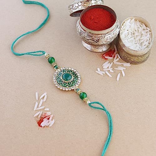 I Jewels Pearl & Kundan Designer Bhaiya Rakhi With Roli Chawal for Brother/Bro/Men with Rakshabandhan Card3