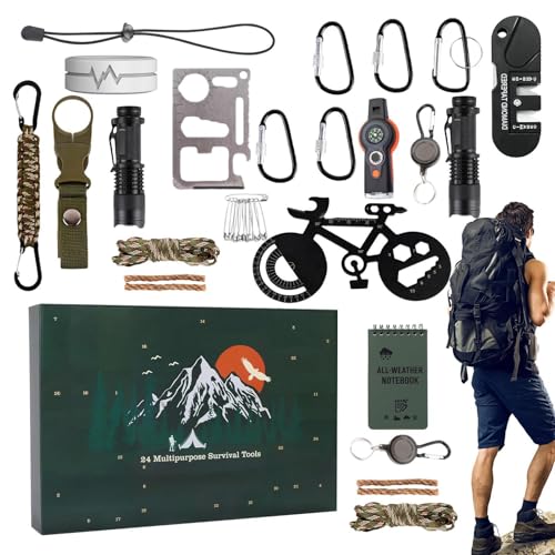 Survival Kit Adventskalender 2024, 24 Tage Survival Tools Countdown-Kalender, Adventskalender Survival Kit Für Männer, Survival Tools Set Für Outdoor-Enthusiasten