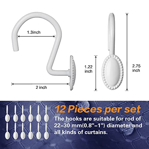 Shower Curtain Hooks, Decorative Shower Curtain Rings, Rust Resistant Metal Shower Hooks For Bathroom, Glide Shower Rings For Shower Curtain And Liner, Set Of 12, White #TOP5