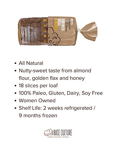 Base Culture Paleo Bread, Large Size | Delicious 100% Paleo, Gluten, Grain, Dairy, and Soy Free- Perfect for Sandwiches (5g Protein Per Loaf, 18 Slices Per Loaf, 6 Count)