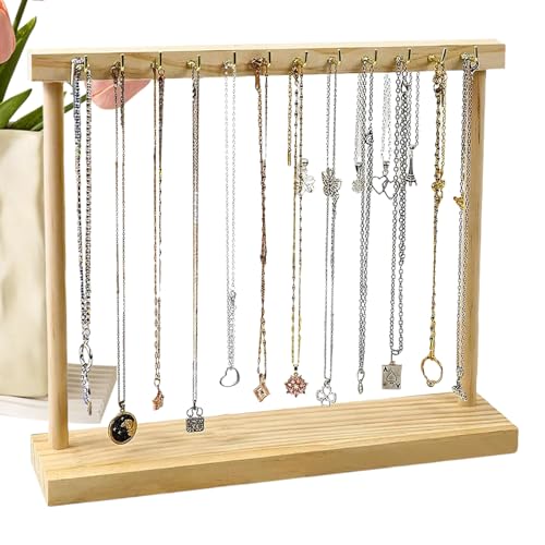 Estante Portátil Rectangular De Madera Con 12 Ganchos – Organizador De Joyas Y Soporte Para Pendientes, Organizador Para Mujer, Pulsera, , Mesa De Escritorio, Navidad, Hogar, Aparador, Viaje, Ba