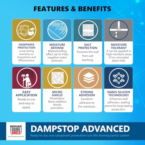 Image of BERGER HomeShield Dampstop Advanced Waterproofing Damp Proof Solution for Interior Walls Nano-Additive Based Prevents Salt Leaching (4L, White)