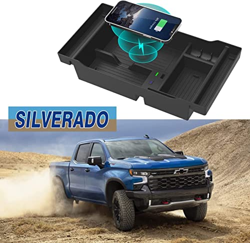 NAMEAL Car Wireless Charger for Chevy Silverado/GMC Sierra 1500 (2019-2022),2500HD/3500HD (2020 2021 2022) Center armrest Box Accessory Panel 15W Fast Smart Induction Wireless Phone Charging Pad