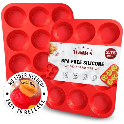 Walfos Muffin Pan Set - 12 Cups Regular Silicone Cupcake Pan, Non-stick and BPA Free, Great for...