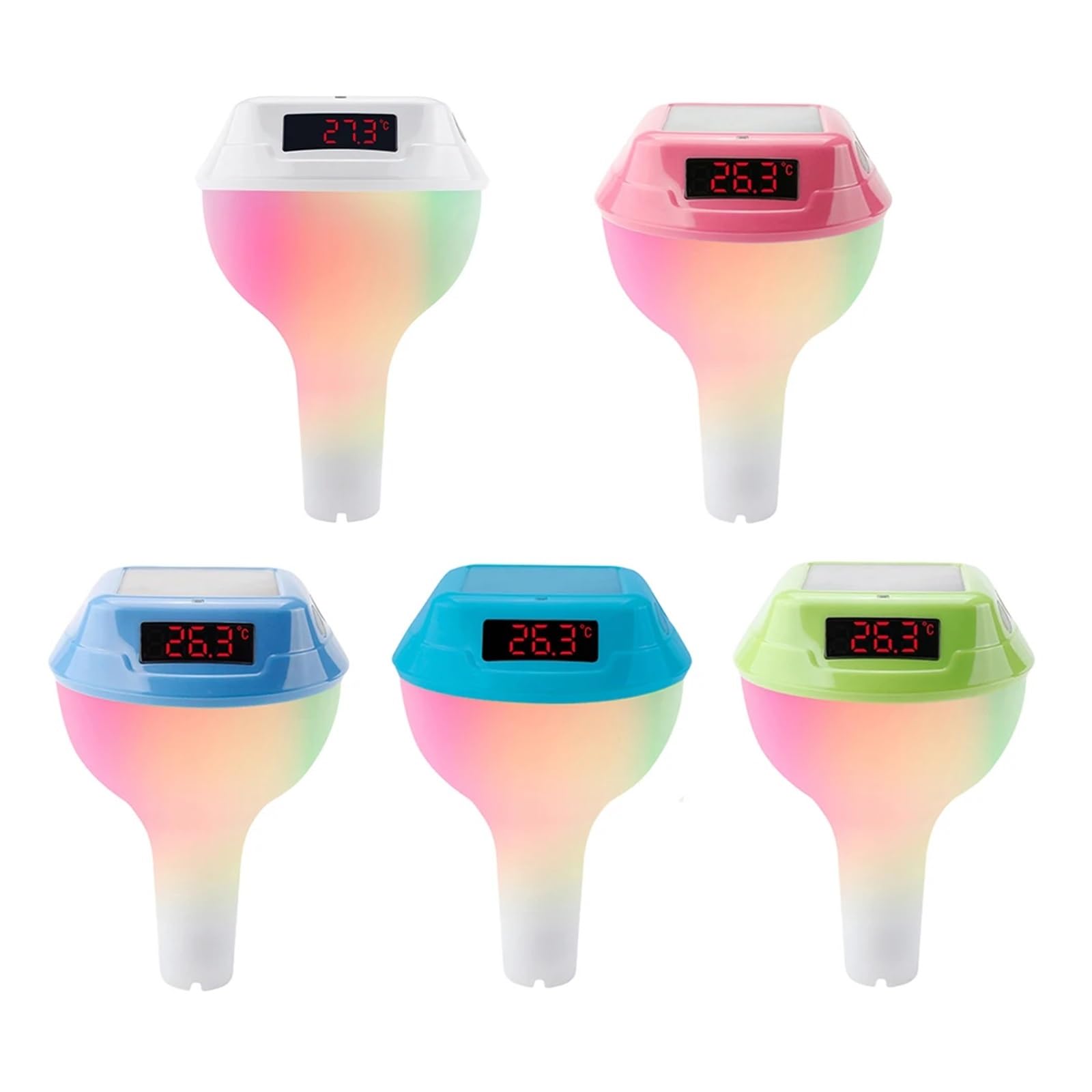 Solar Powered Outdoor Pool Thermometer Waterproof Timing Pool Thermometer With RGB Light Floating Pool Thermometer Pool Supplies(Sky Blue)