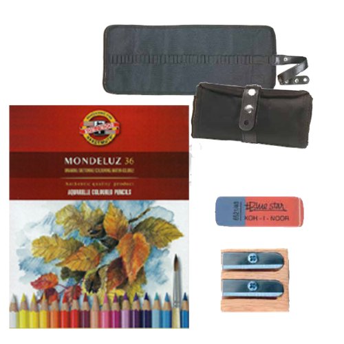 Mondeluz Aquarellstifte 36 Stifte KOH-I-NOOR + Stiftegürtel + Knetgummi + Radiergummi + Spitzer