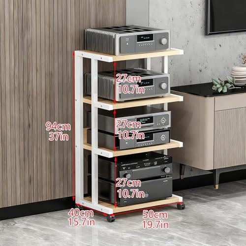 Support multimédia AV mobile avec roulettes, support de rangement en métal à 4 niveaux pour matériel audio et équipement audio, montage facile, noir, idéal pour la maison et le bureau