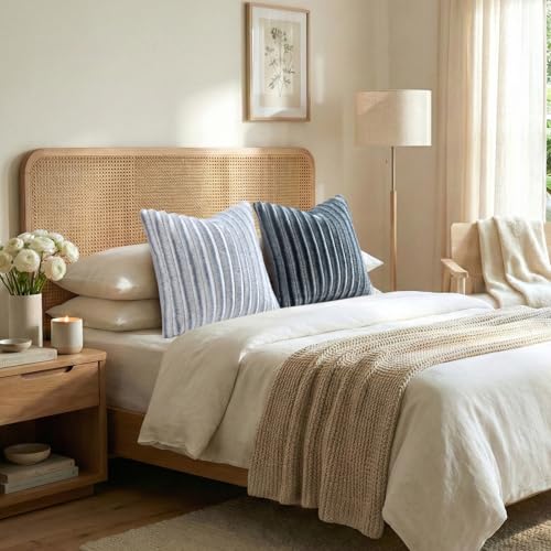 Image of Pallene Faux Fur Plush Throw Pillow Covers 22x22 Set of 2, Luxury Soft Fluffy Striped Decorative Pillow Covers for Sofa, Couch, Living Room, Ombre Grey