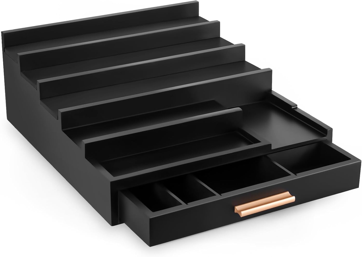 Cologne Organizer for Men, 5 Tier Wooden Perfume Organizer Display with Drawer and Hidden Compartment, Cologne Stand, Perfume Stand, Display Risers, Gift for Men (Black)