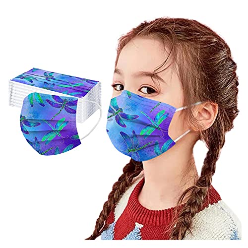 TMDD 50Stück Einweg Mundschutz Kinder Libelle Motiv Mund und Nasenschutz Halstuch Maske 3-lagig Staubschutz Multifunktionstuch Halstuch Schals Cover