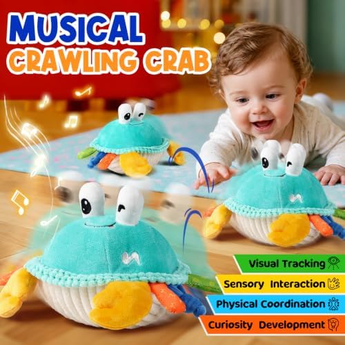FUNZBO Light Up Crawling Crab Baby Tummy Time Toys - 3