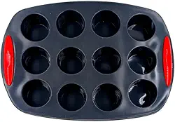 Forma de Silicone para Mini Bolo, Cupcake e Muffin, Preta, 12 Cavidades, Bandeja de Assadeira com Dimensões 20x30cm