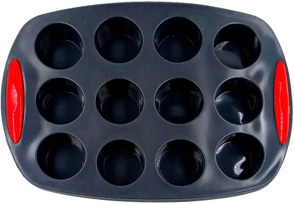 Forma de Silicone para Mini Bolo, Cupcake e Muffin, Preta, 12 Cavidades, Bandeja de Assadeira com Dimensões 20x30cm