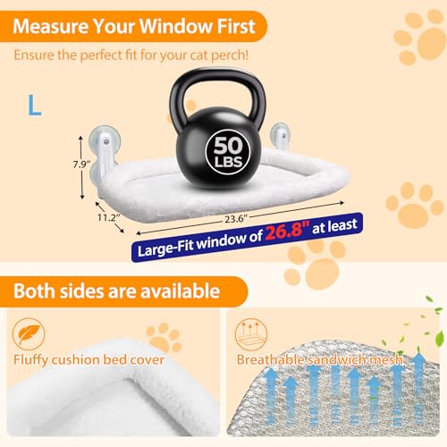 Image of L&W BROS. 2PC Cat Heated Window Perches with Adjustable Thermostat & Timer - Dual Hammocks with Strong Suction Cups, Easy-to-Clean Warm Beds for Multi-Cat Homes, Holds Up to 50lbs Each (L 2PC)