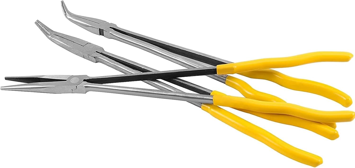 HOIGON 3 Pieces 16 Inch Long Needle Nose Plier Set, 90-Degree 45-Degree Straight Extra Long Reach Pliers Set with Comfortable Handle for Tight Space